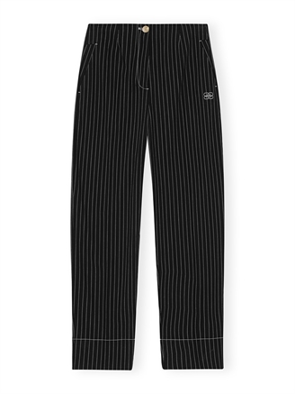 Ganni F9406 Stripe Suiting High Waist Pants Black