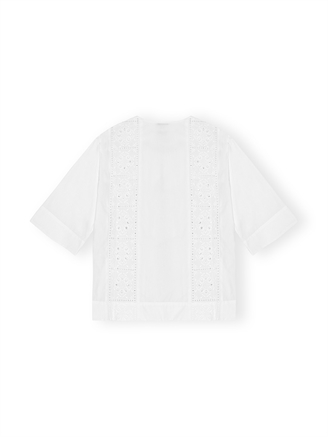 Ganni F9655 Broderie Anglaise Tie Blouse Bright White